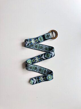 BUILD-A-BELT Reversible Green Blue Floral Arabesque Jacquard Belt, One Size